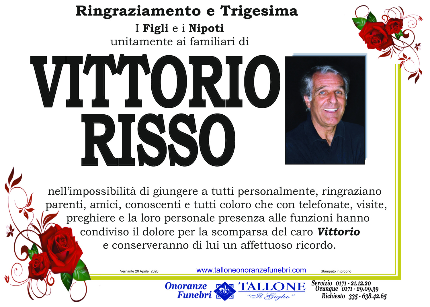 <br />
<b>Warning</b>:  Undefined variable $info in <b>/home/tallone/public_html/ringraziamenti.php</b> on line <b>68</b><br />
Vittorio Risso